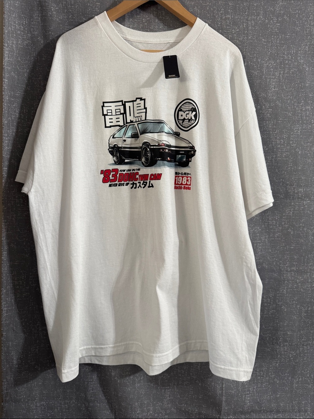 DGK White Graphic Car Print Tee with Black & Red Accents